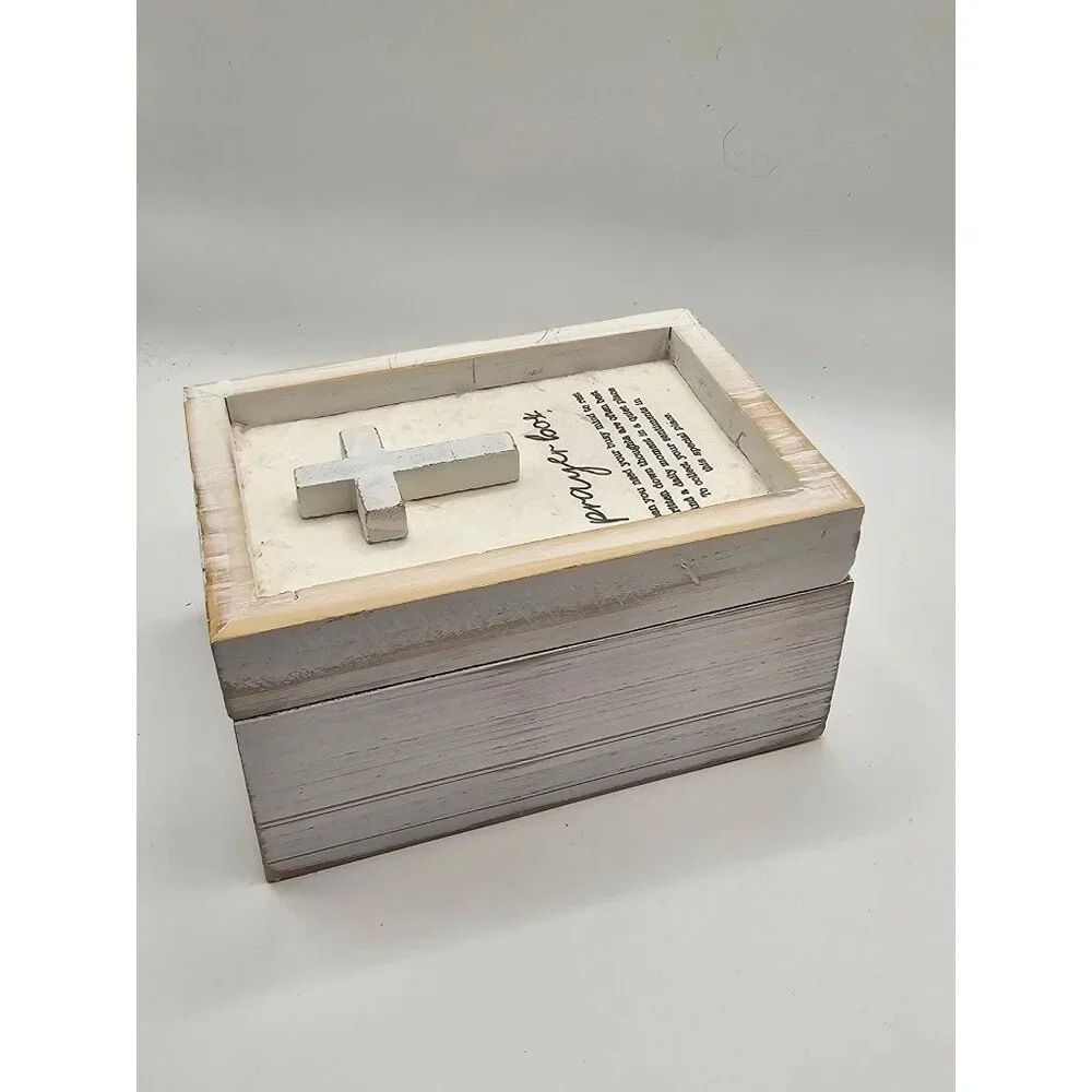 Rustic Wooden Prayer Box With White Cross &‎ Sentimental Quote